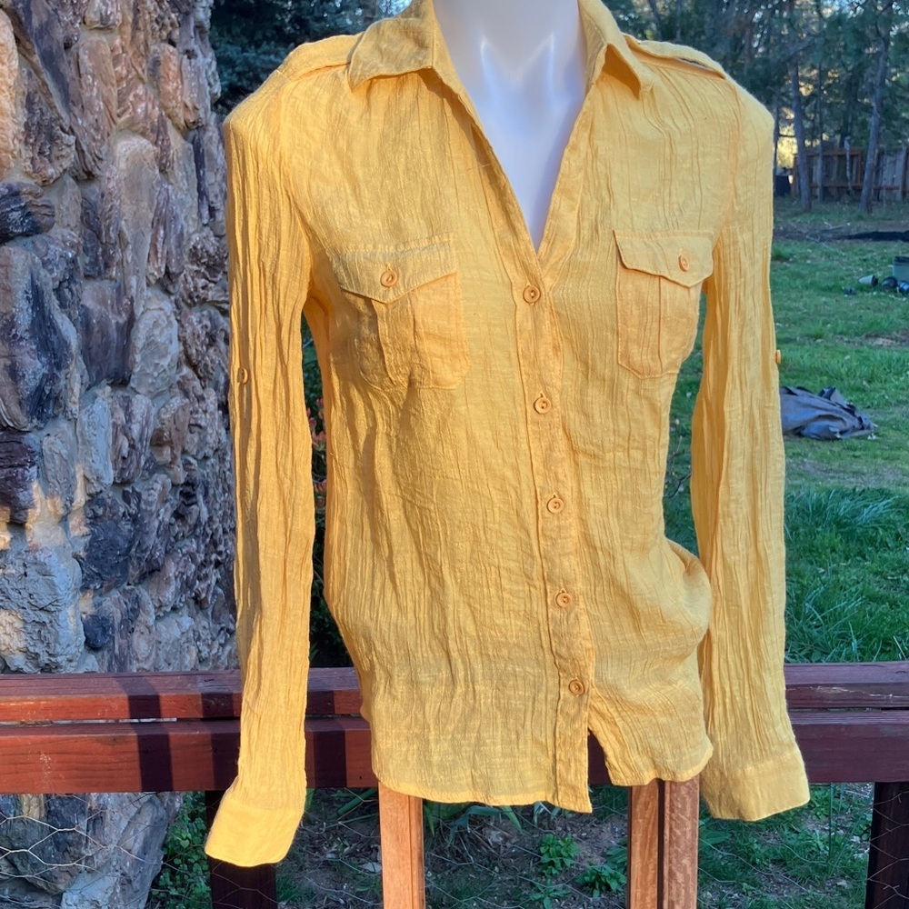 Forever 21 button-down, convertible sleeve lightweight Rayon blend top